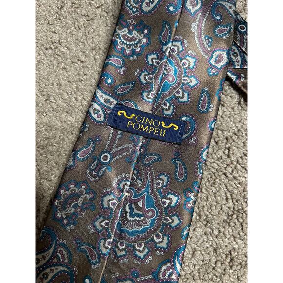 Vintage Gino Pompeii Men’s Brown Blue Tan Paisley Neck Tie 57” long - Picture 3 of 3
